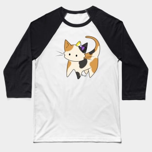 Nonbinary Pride Calico Kitty Ear Bow Baseball T-Shirt